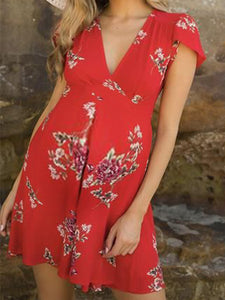 Maternity V-neck Chiffon Floral Dress