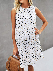 Maternity Fashion Polka Dot Print Sleeveless Dress