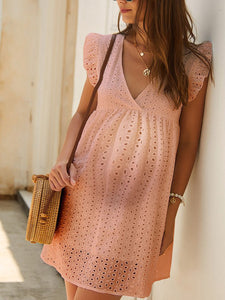 Maternity Summer V-neck Short-sleeved Lace Dress