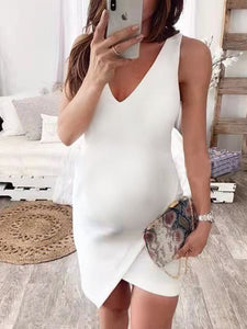 Irregular Solid Color Slim Sexy Sleeveless V-neck Dress For Pregnant Women