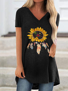 Short-Sleeved Loose-Fitting Printed Maternity Top