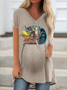 Moon Print Loose Mid-Length Maternity Top