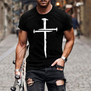 Men's Cross Print Crew Neck Casual Sports T-shirts