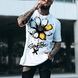 Men's Casual Chrysanthemum Print Round Neck Short Sleeve T-shirts