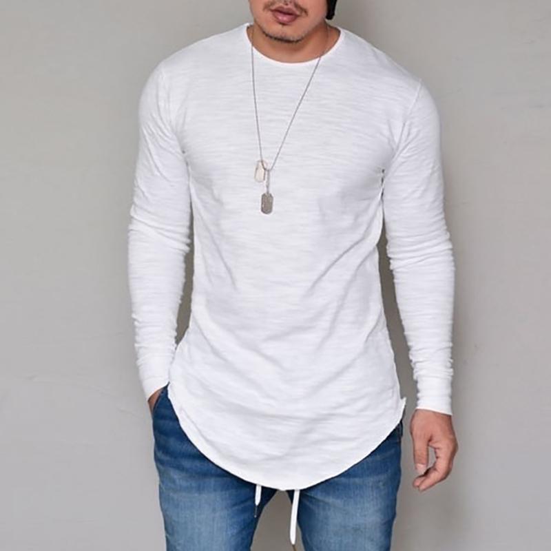 Solid Color Bottoming Shirt Slim Round Neck Men's Long-Sleeved T-Shirt