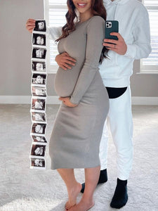 Long Sleeve Knitted Maternity Dress