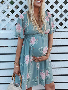 Printed Maternity Dress  V-neck