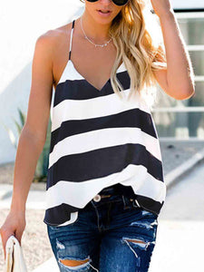 V-Neck Halter Striped Suspender Maternty Tops