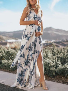 V-Neck Slim Print Sexy Maternity Dress