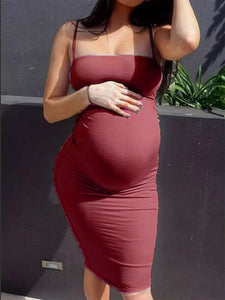 Solid Color Sexy Sling Maternity Dress