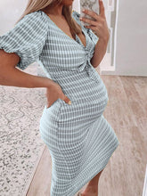 Load image into Gallery viewer, Striped V-Neck Bow Short Sleeve Maternity Dress
