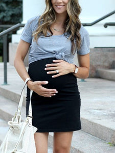 Color Block Short Sleeve Hip Maternity Dress