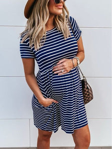 Stripes Are Loose Elastic And Comfortable Maternity Dress