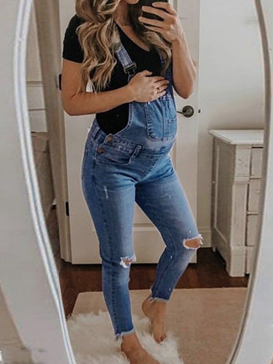 Maternity Denim Overalls European and American Fashion Pocket Cropped Jeans